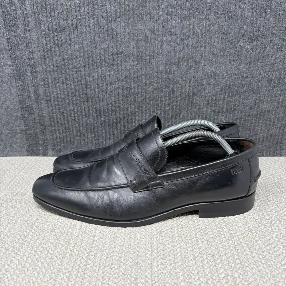 Hugo Boss Black Leather Penny Loafers Slip On Oxfords Dress Shoes Mens 10.5 US